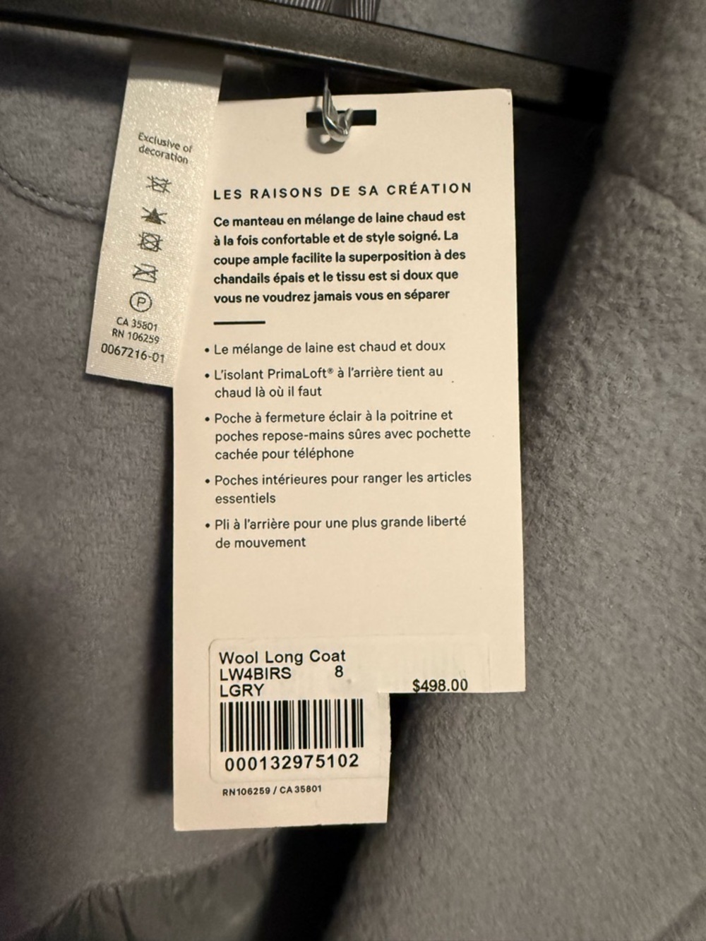 Lululemon Wool Long Coat - Picture 7 of 8